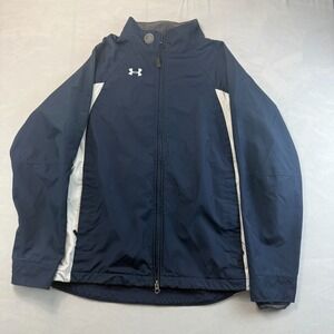 Under Armour Windbreaker Jacket Men Medium Navy White Training Athletic Full Zip